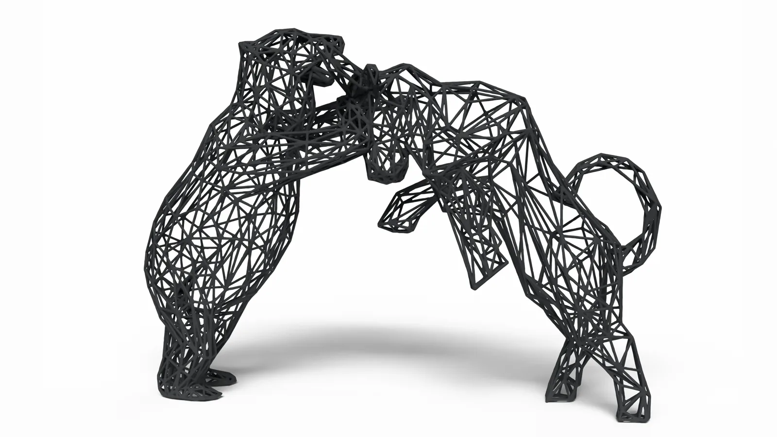 Black Bull and Bear wireframe sculpture by 3DOfficeAT