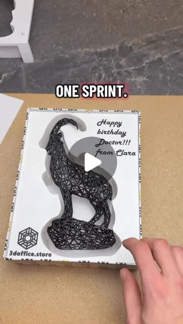 Custom two-color 3D-printed gift inlay holding a wireframe sculpture