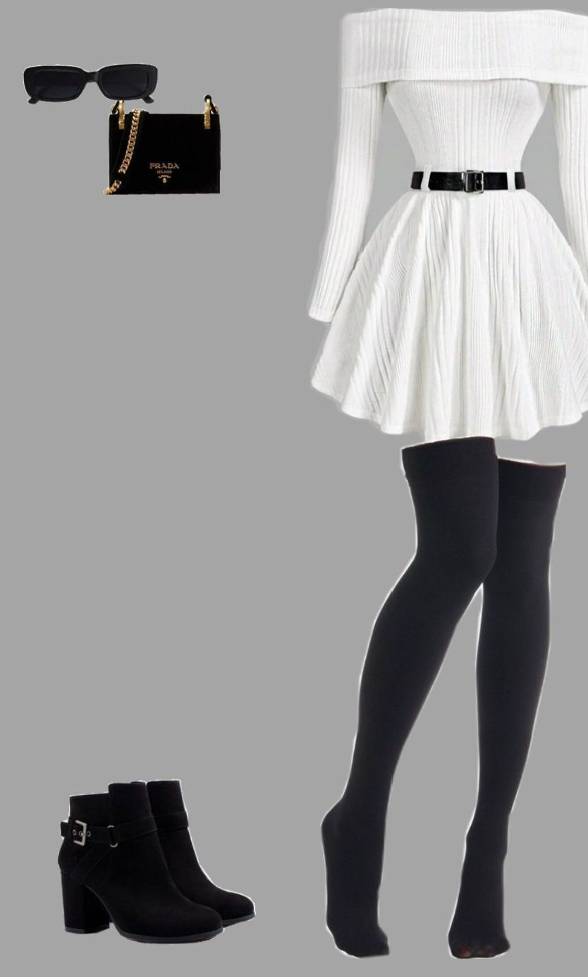 White ribbed dress and accessory reference