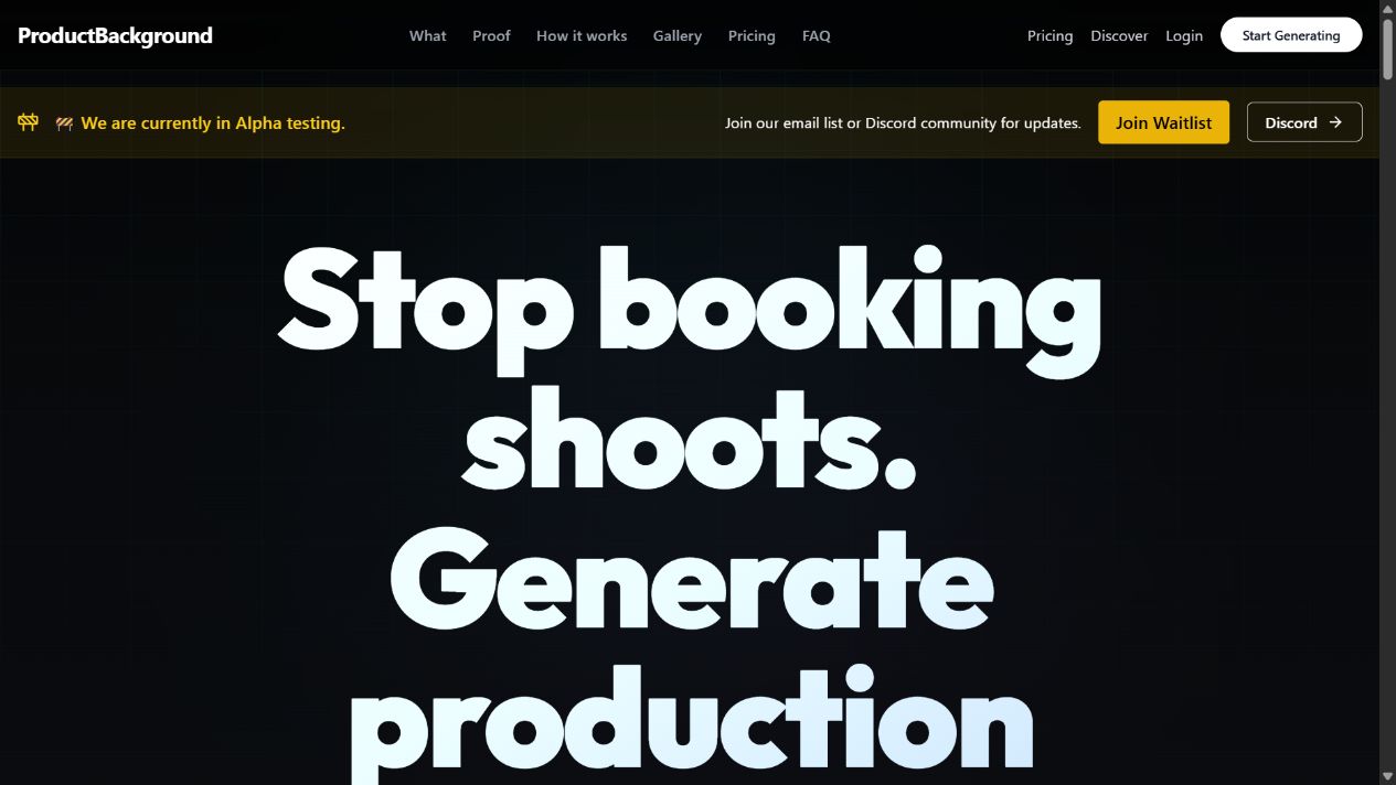 ProductBackground landing page with its production backplates message