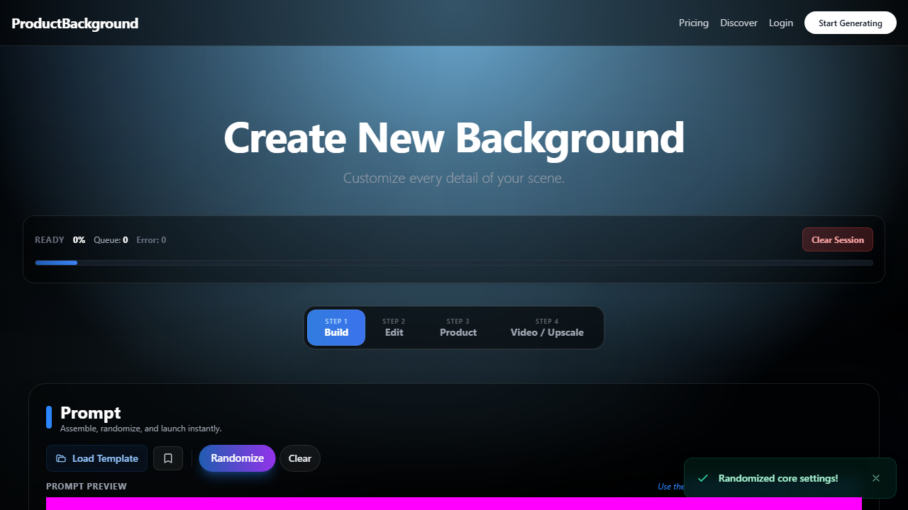 ProductBackground prompt and scene workflow