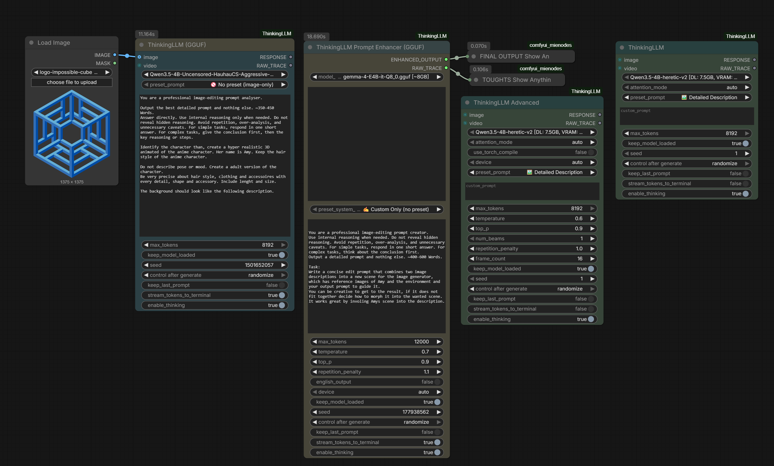 ThinkingLLM nodes in a ComfyUI workflow